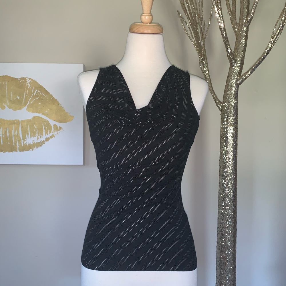 WHBM Black and Silver Cowl Neck Shell, XXS